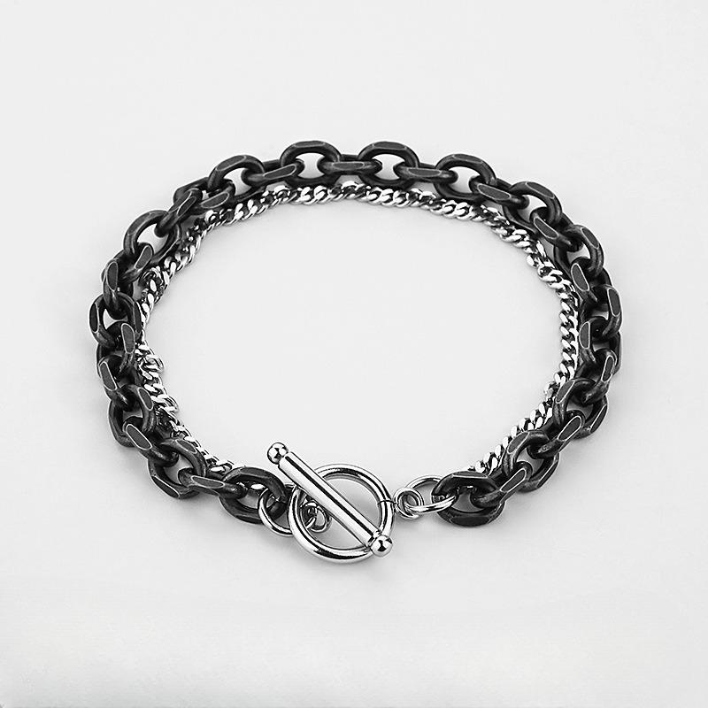 Titanium and Steel Double-layer Bracelet - Single-person, Individualistic, Simple Men's Jewelry. Retro and Niche Design for Students.