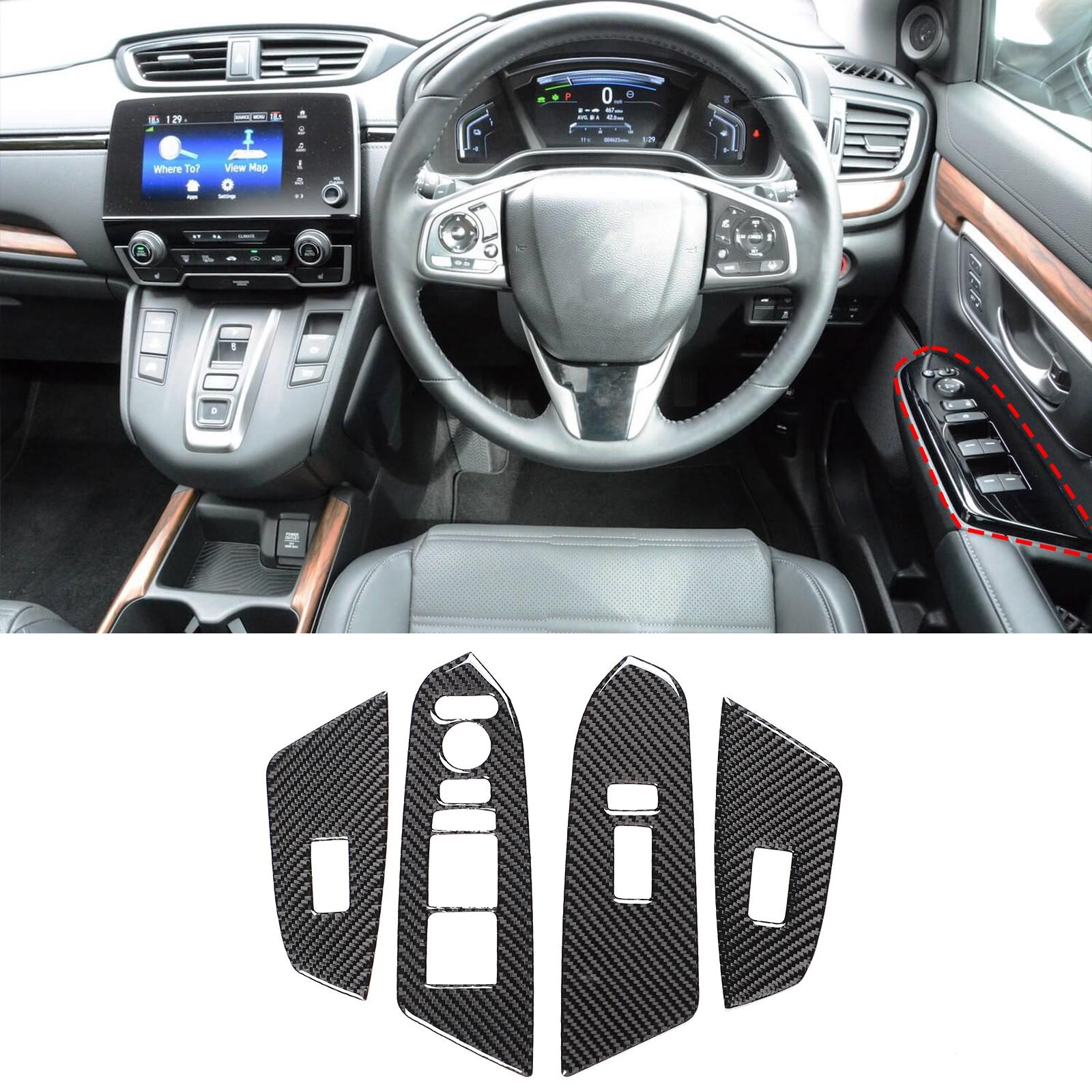 RHD Soft Carbon Fiber Power Window Switch Trim Sticker For Honda CR-V 2016-