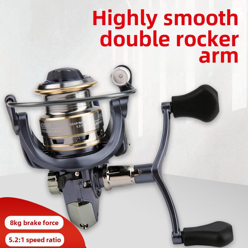 Mulineta de filare cu cap metalic cu culbutor dublu pentru aruncarea la distanta, ideala pentru pescuitul pe mare.