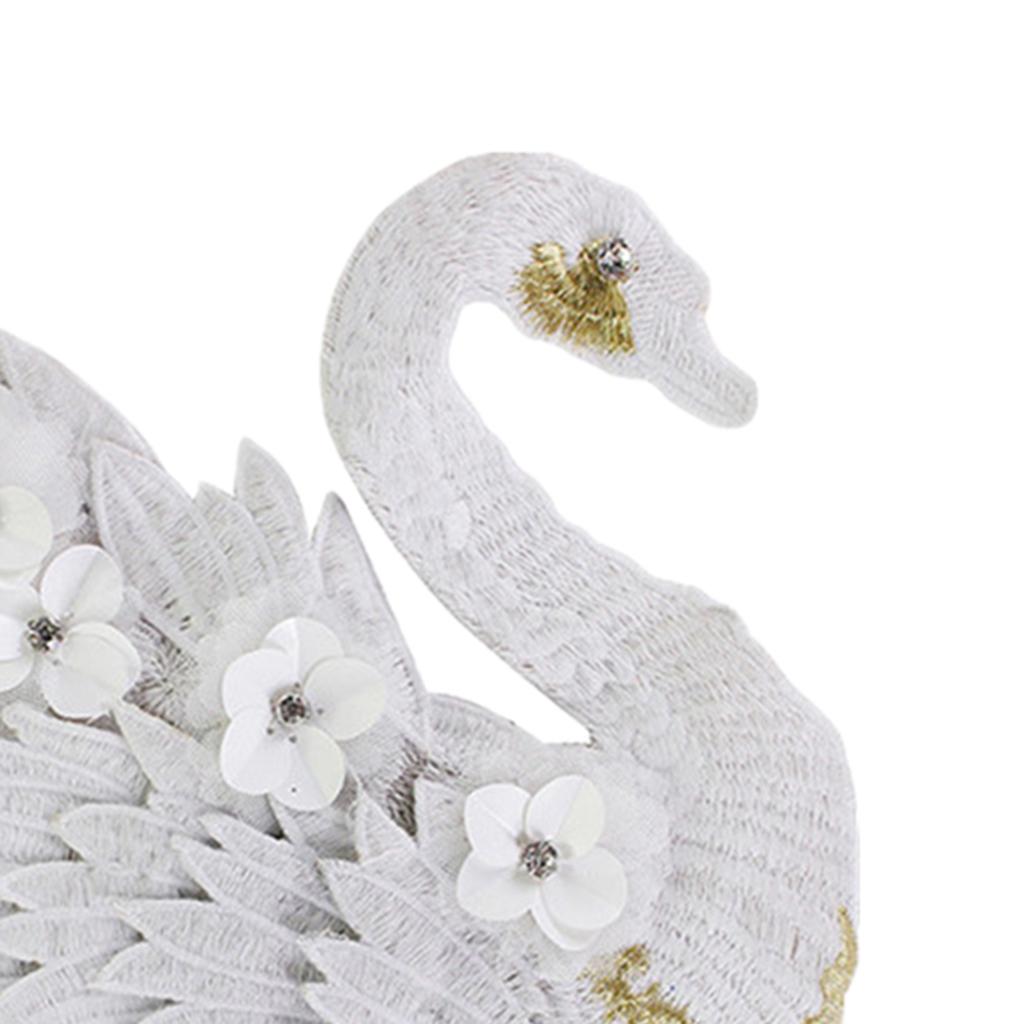 3D Embroidery Swan Patches Sew on Applique Patch for Clothing Jeans Crafts - White Swan, 24x21cm