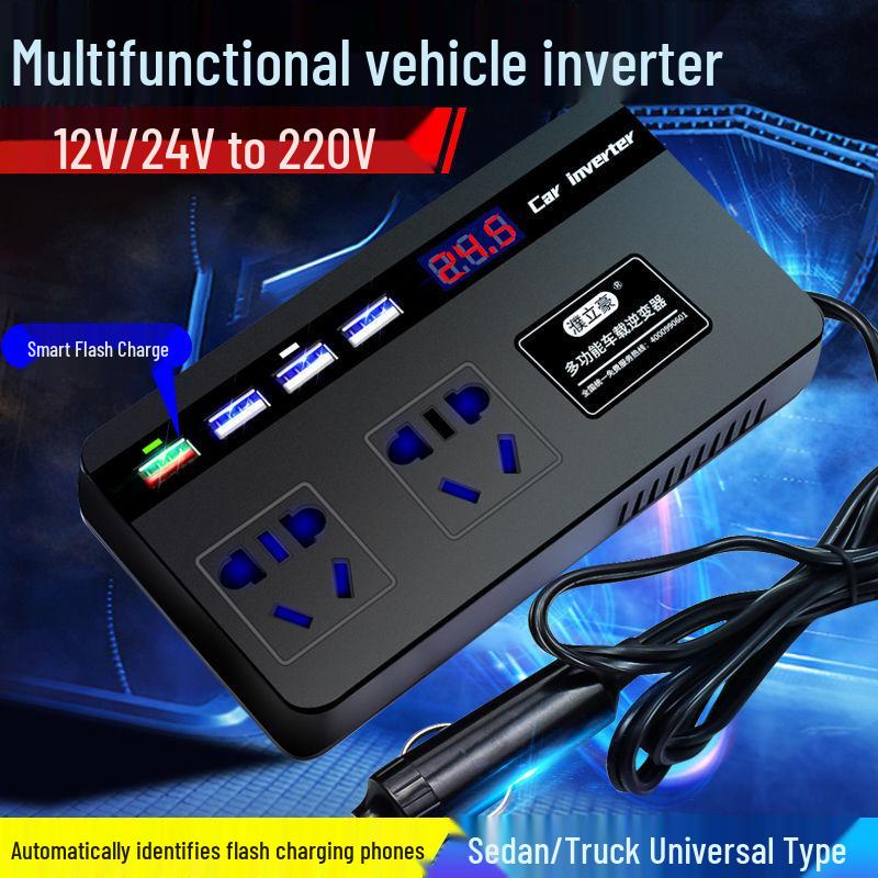 12V/24V to 220V Car & Truck Power Inverter with USB Fast Charging