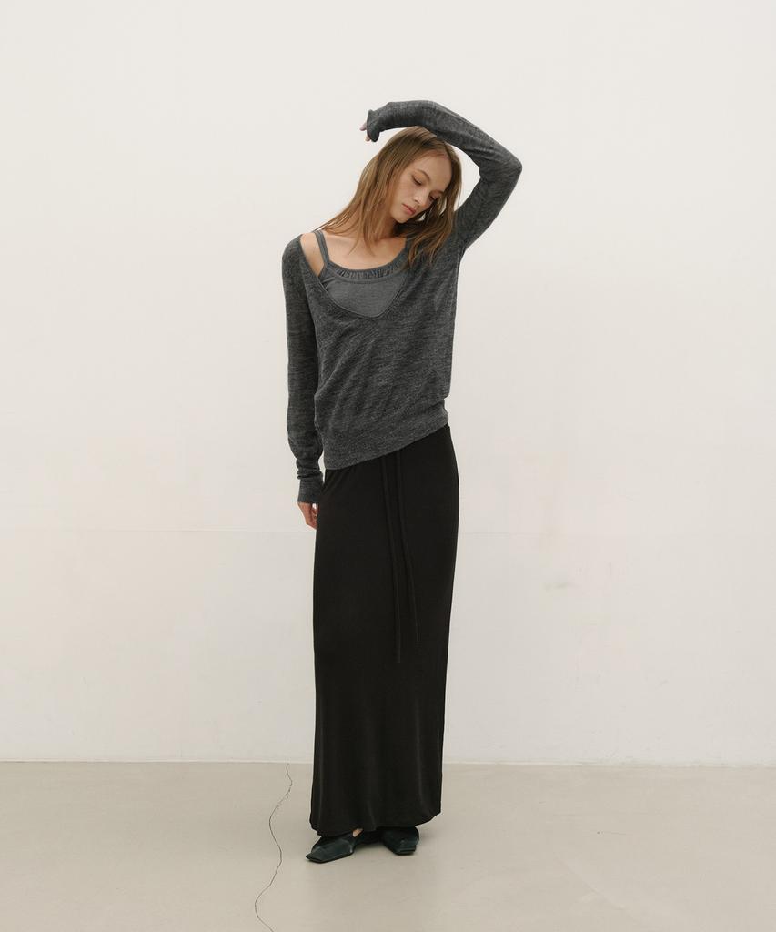 Loutaideu Silky Sweat Maxi Skirt [Black]