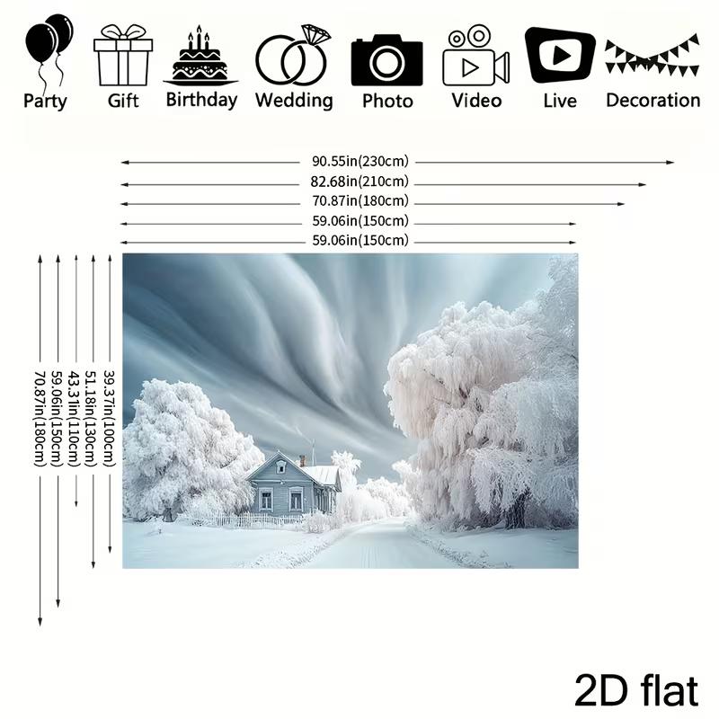 2D Winter Snow Cabin Backdrop Christmas Party Photography Background