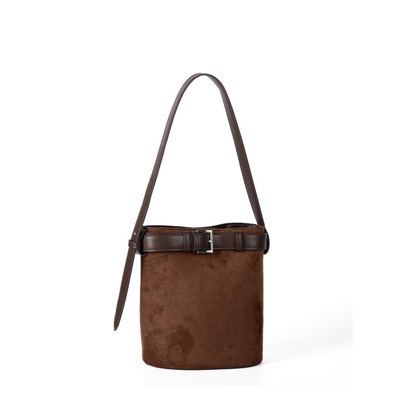 New Suede Spliced Bucket Bag for Women with A Sense of Luxury, Retro Fashion, Hand-held Shoulder Bag for Women