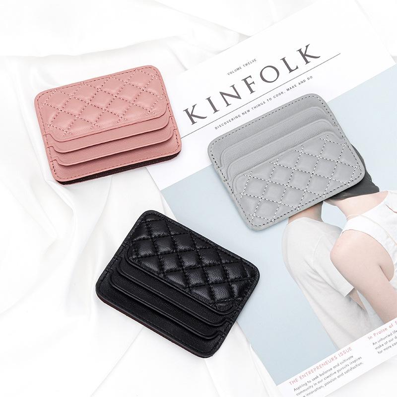 Small Card Bag Women's Sheepskin Embroidered Diamond-grid ID Candy Color Mini Multi-card Holder Genuine Leather Change Purse