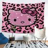 1pc Glitter Leopard Print Hello Kitty Tapestry 2D Polyester Wall Hanging Cute Pink Kawaii Decor for Bedroom  Living Room Per