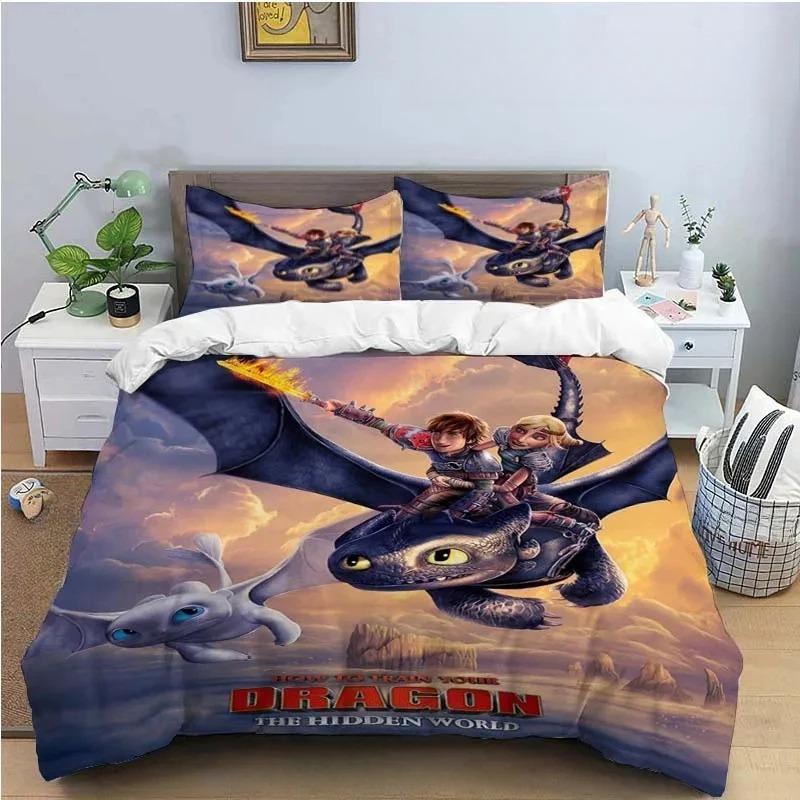 

Cartoon Dragon Bedding Set Cute Lovely Duvet Cover With Pillowcase Single Double King Comforter Bed Cover Home Textile EU single(135x200cm)