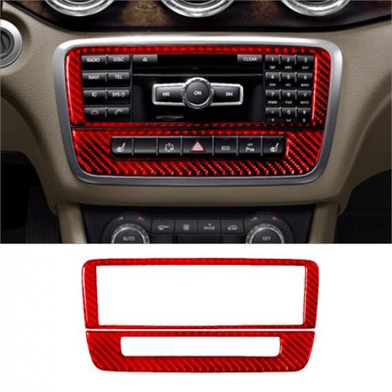 For Mercedes Benz CLA GLA Red Carbon Fiber Radio Console Cover Trim Type A