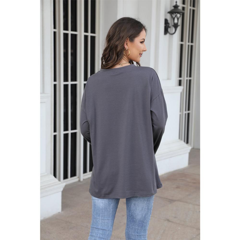 IHUASU Oversized Women's T-shirt Multi-color Loose Sleeved V-neck Solid Color Women's Top