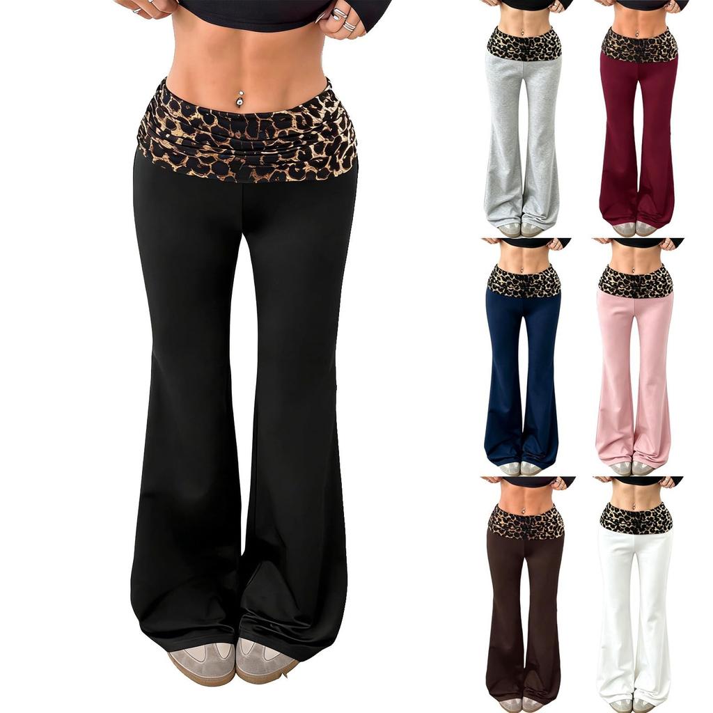 Women's Casual Bell Bottom Pants with Patchwork Print and Flared Legs for Everyday Wear