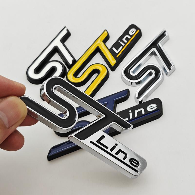 3D Metal Car Stickers STLine ST Logo Front Grille Fender Side Badge Rear Trunk Emblem For Ford Focus Mondeo Explorer Fiesta Edge QY2