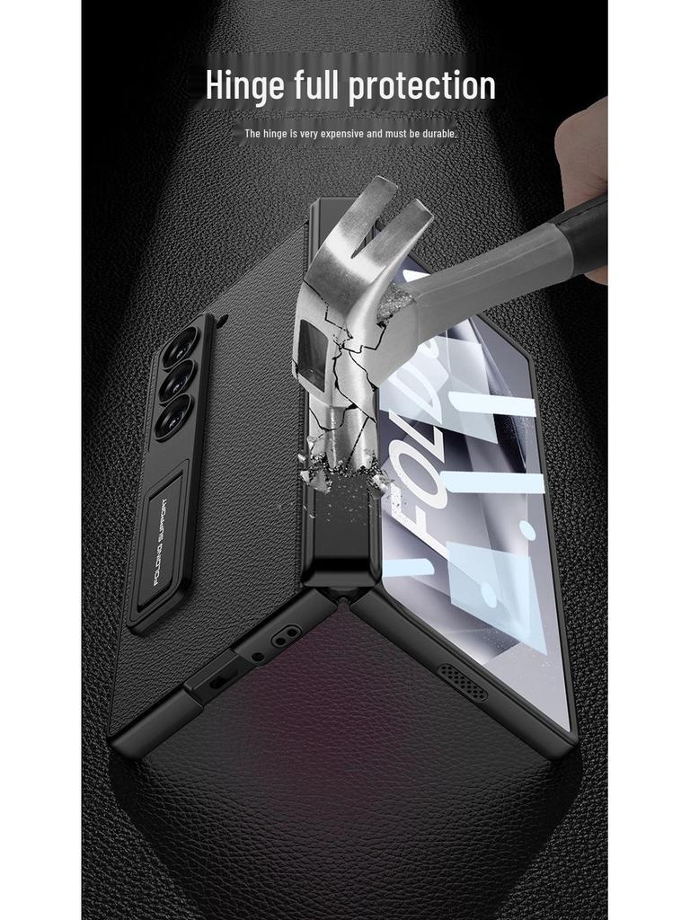 Samsung Z Fold6 Case: Plain Leather, Magnetic Hinge, Integrated Screen Protector, Creative Cross-Border Design