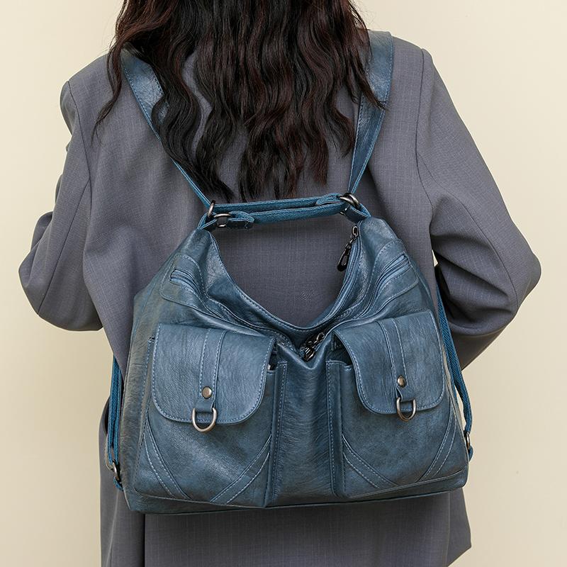 Damen Tasche Vintage Umhängetasche Große Kapazität Multi-Pocket PU Weiches Leder