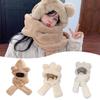 Cute Plush Bear Ears Hat Thickened Windproof Beanies Caps Winter Warm Integrated Cap Scarf for Woman Girls