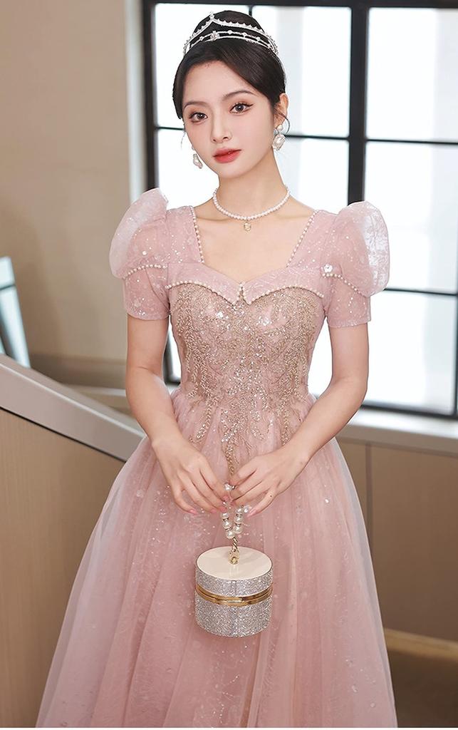 Party Sweetheart Puff After Commemorative Zipper [Hosaku Co., Ltd.] Dress, Neck, Sleeves, Long, A-Line, Recital, Party, Formal, Photo, (L)