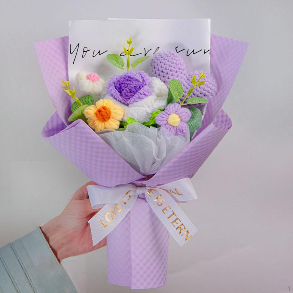 Completed Crochet Flower Bouquet Artificial Flowers Rose for Party Women's Day