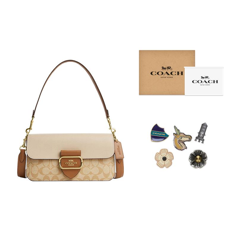 Coach Morgan 27 Farbblock Signature Beschichtetes Canvas und Kalbsleder Tote Schultertasche Groß Damen Handtaschen Hell-Khaki CR332-IMWQ4