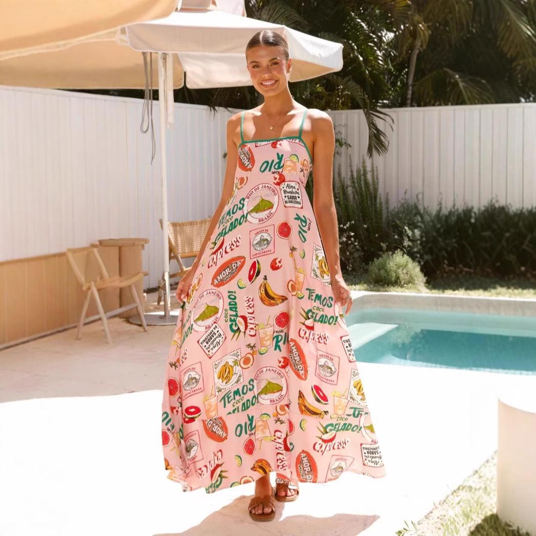 

Женский пляжный сарафан в стиле бохо с цветочным принтом без рукавов, летнее макси-платье на тонких бретельках, повседневное присборенное струящееся платье А-силуэта, длинные вечерние платья для женщин XL розовый