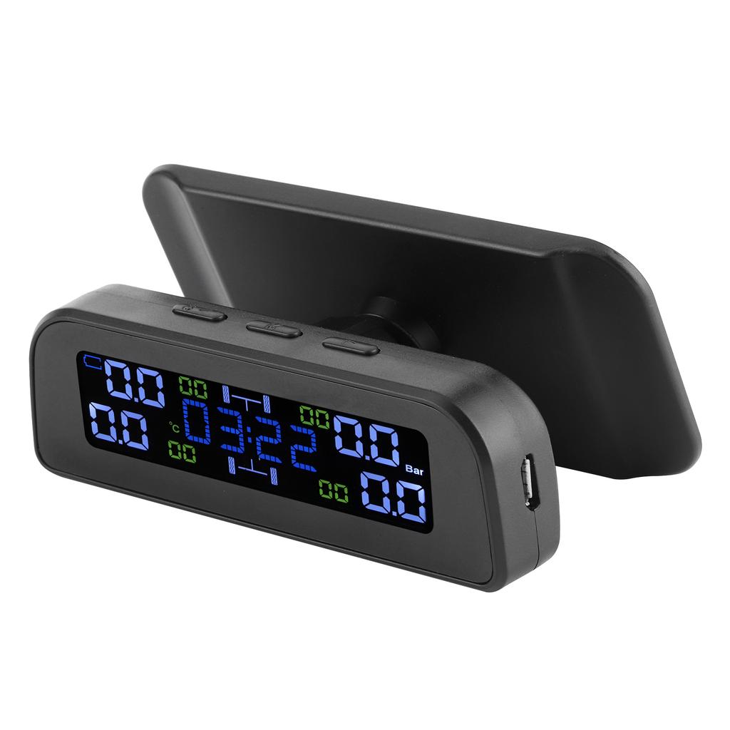 Solar Power Tire Pressure Monitoring System LCD Display Car TPMS with Externa Sensor Clock Designed