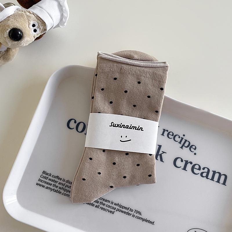 

Women s Spring/Summer Polka Dot Mid-Calf Socks - Sweat-Absorbing, Creamy Rolled Edge, Trendy Postpartum Style One Size хаки