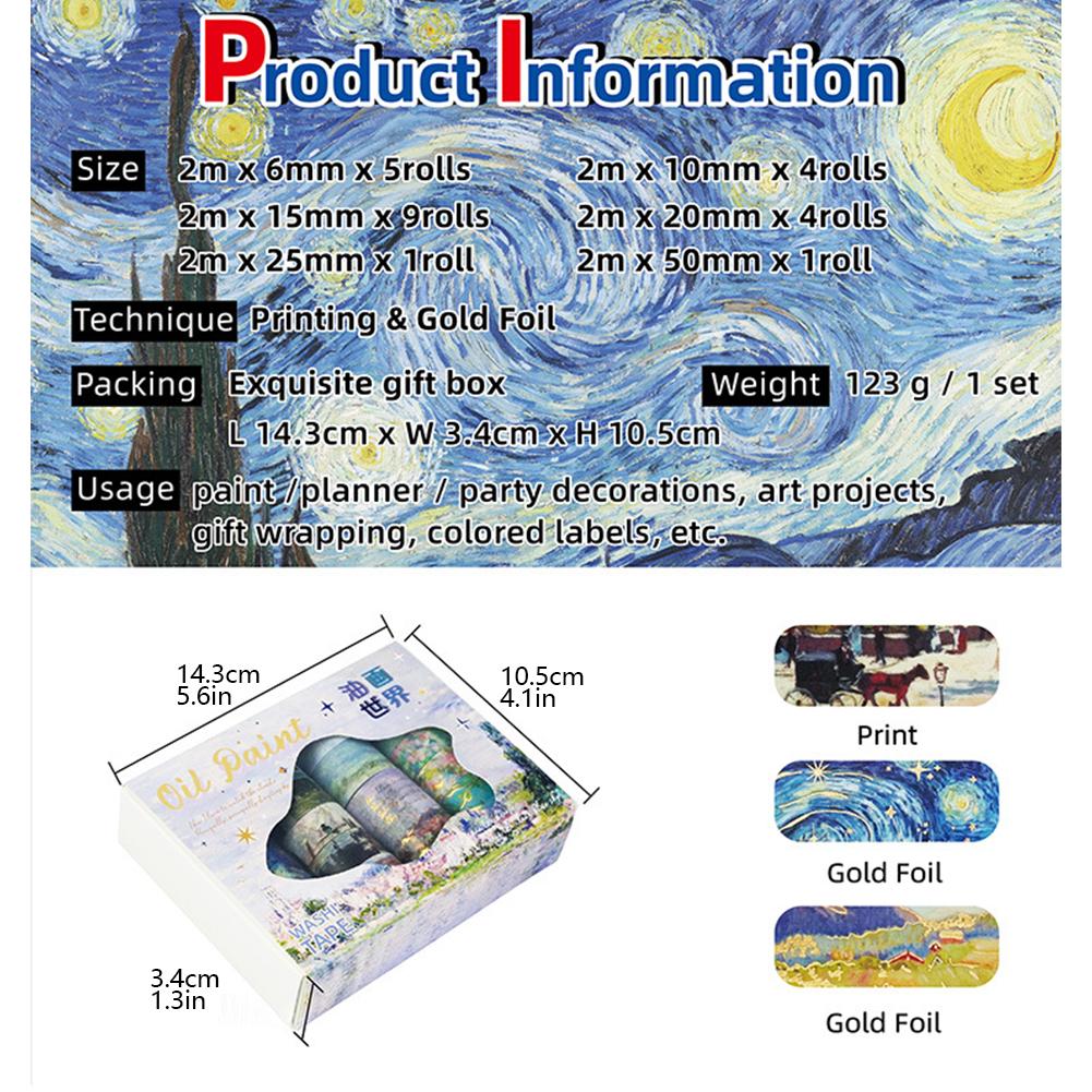 24Pcs Oil Painting Retro Washi Tape Stickers Gold Foil Stickers Colorful Collage Handbook Materials Scrapbook DIY Sticker Decoration