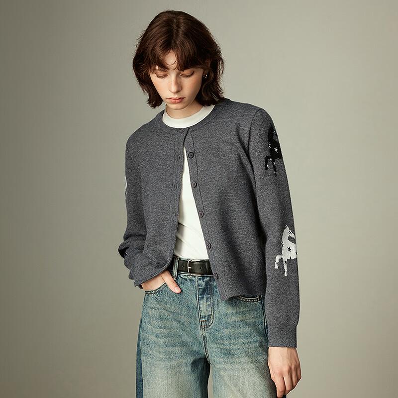 Chuyu Damen Sternenpferd Jacquard Strick Cardigan