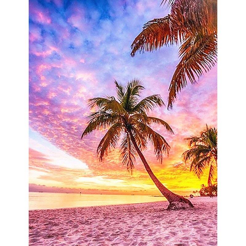 5D DIY Flower Diamond Painting Scenery Sea Sunset Diamond Embroidery Full Round Drill Rhinestone Mosaic Home Decor Gift