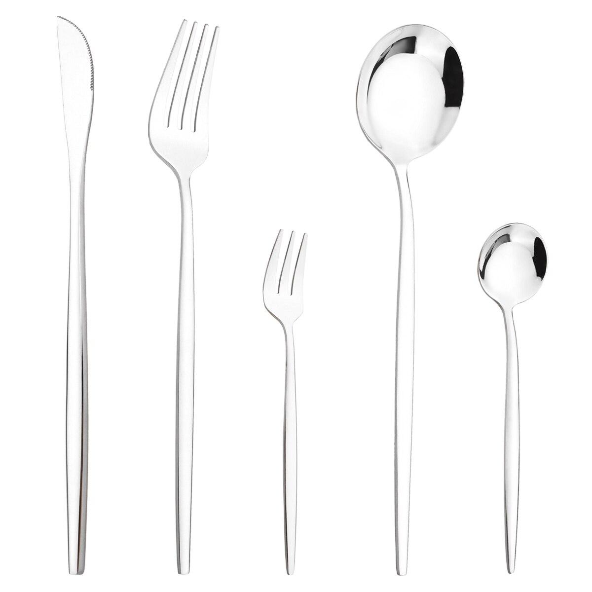 

5 шт./компл., золотой набор столовых приборов, столовая посуда из нержавеющей стали в западном стиле, столовые приборы, нож, вилка для торта, кофейная ложка, посуда, кухонное серебро серебряный