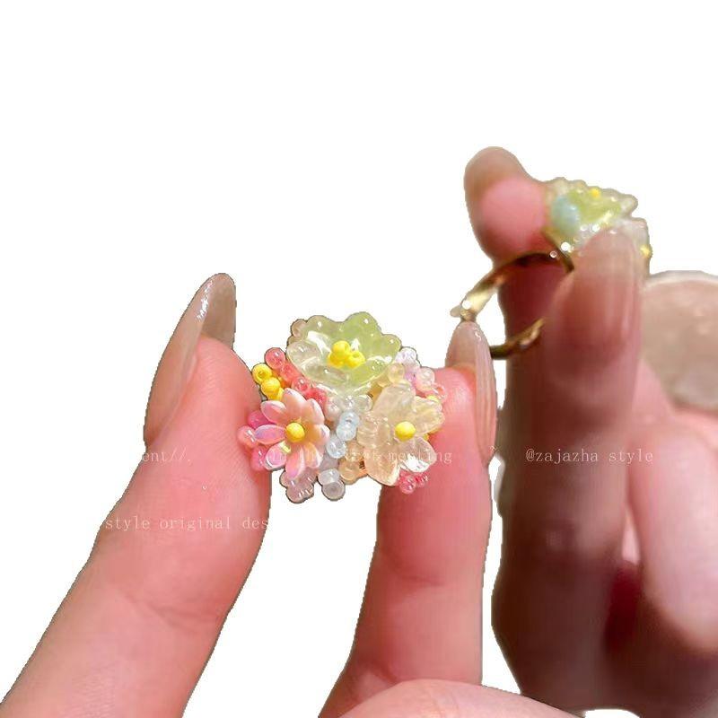 Ball Flower Ring - Women's Style - Sweet and Cute - Beach Theme - Unique Personality - Fresh and Vibrant - Beaded Finger Ring