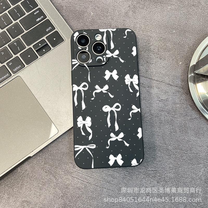 White bow is suitable for iPhone15 mobile phone case 14PROMAX all-inclusive 13/11 anti-drop 16/15 protective case 17.