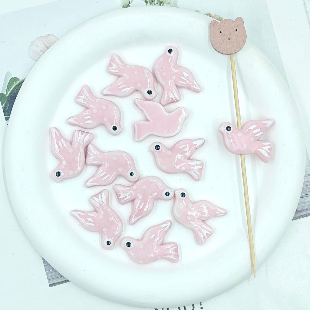 Hand-painted Ceramic Pigeon Beads - Small Bird Loose Beads for DIY Bracelet and Necklace Jewelry Accessories