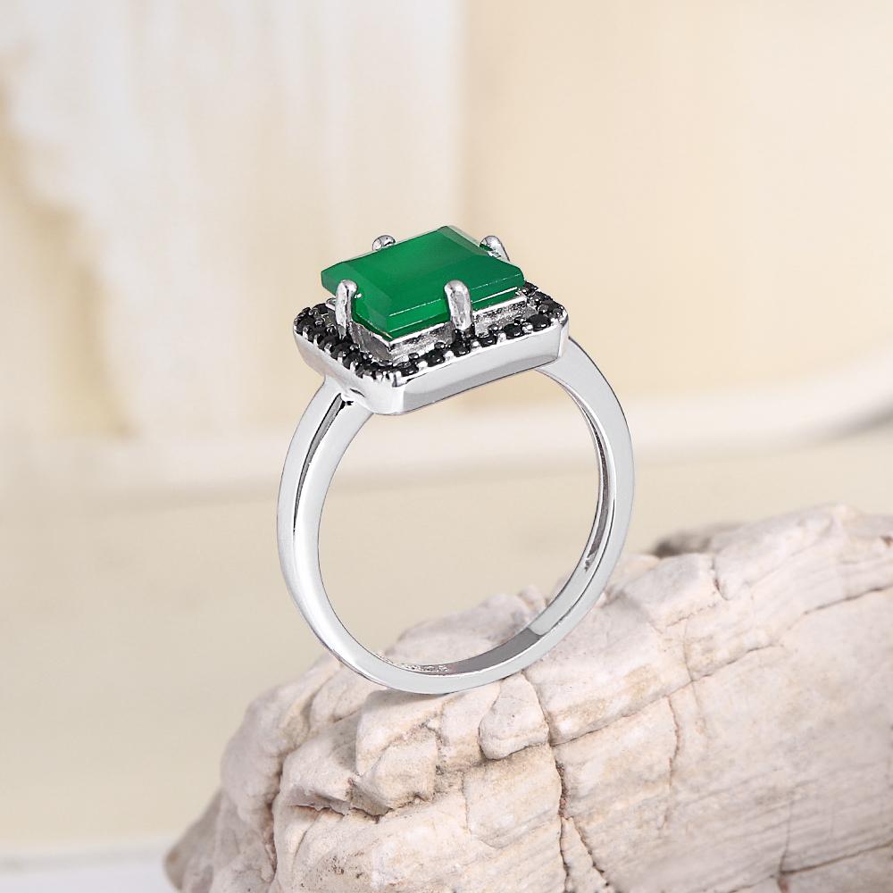 925 Sterling Silver Ring Natural Agate Square 8mm Real Gemstone Simple Daily Design Women's Fine Jewelry for Festival Party Wear