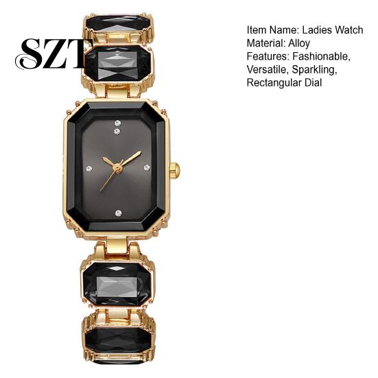 Women Bracelet Watch Ladies Quartz Sparkling Rhinestone Rectangular Dial Date Night for Faux Diamond Wristwatch Elegant Jewelry Timepiece Party Wear