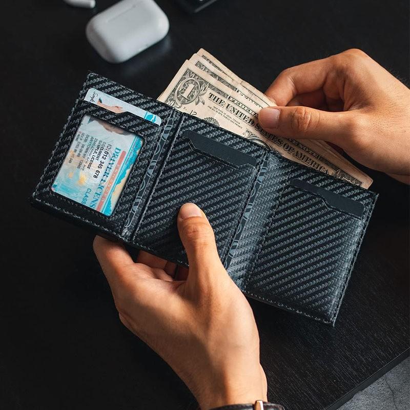 Men's Wallet RFID Advanced Sense Metal Card Cover Automatic Elastic Card Carbon Fiber Light and Thin Portable Card Bag