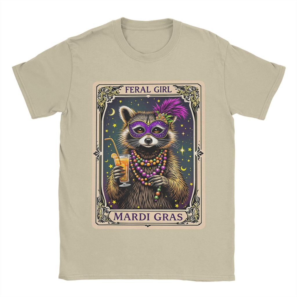 Unisex T-Shirts Feral Girl Mardi Gras Karneval Bunt Waschbär Einzigartig Baumwolle T-Shirts Kurzarm T-Shirt Rundhals Kleidung
