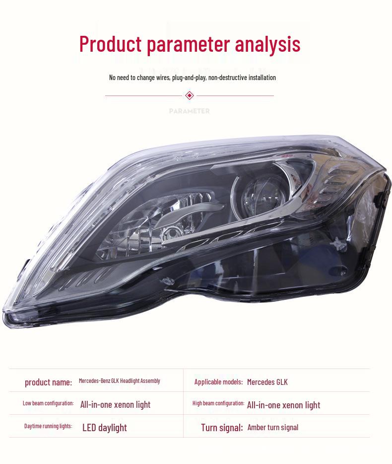 Mercedes-Benz GLK Headlight Assembly: GLK200/260 LED Daytime Running Lights and Xenon Lenses