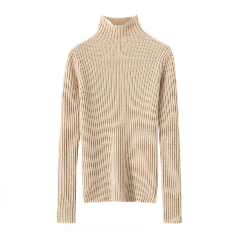 Women's Pure Cashmere High Neck Ribbed Pullover Sweater