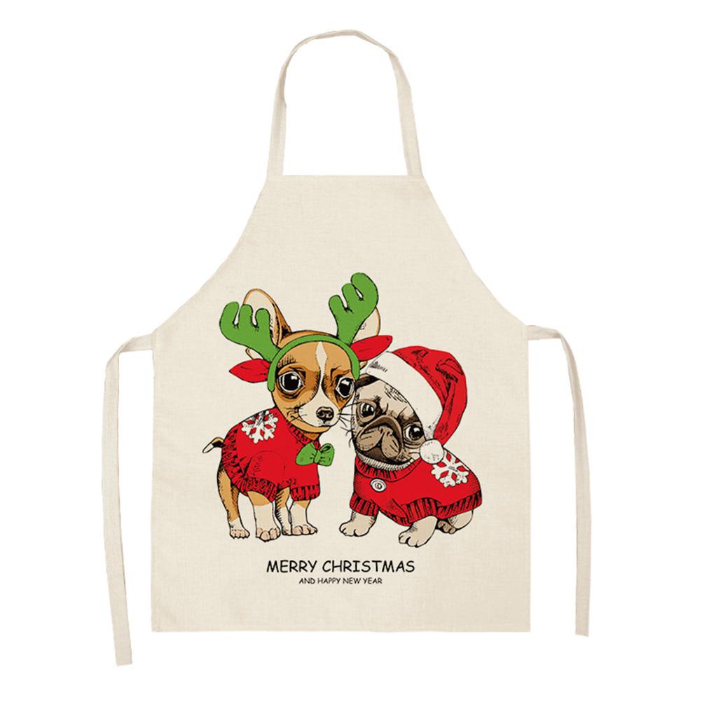 Merry Christmas Printed Kitchen Apron Christmas Deer Apron Cotton Linen Easy To Clean Household Tools 66x47cm