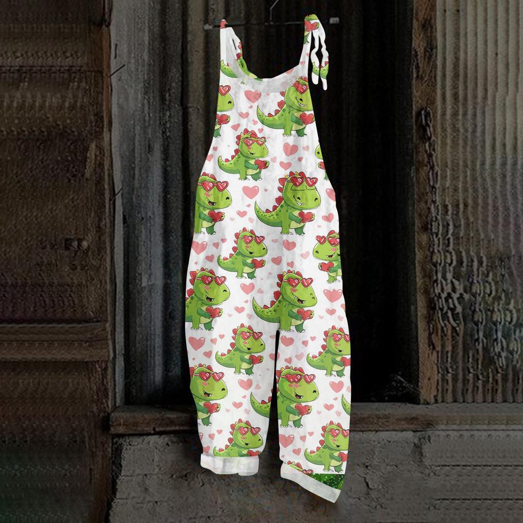 Damen Herzförmiger bedruckter lässiger lockerer Retro-Overall Baumwolle und Leinen Einteiler Hose