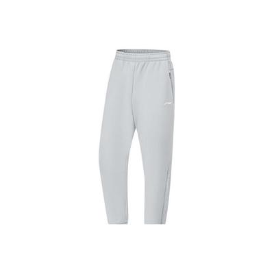 Série Fitness Li Ning Cor Sólida Cintura Média Afunilado Malha Calças Esportivas Calças Masculinas Cinza Nevoeiro AKLU067-6