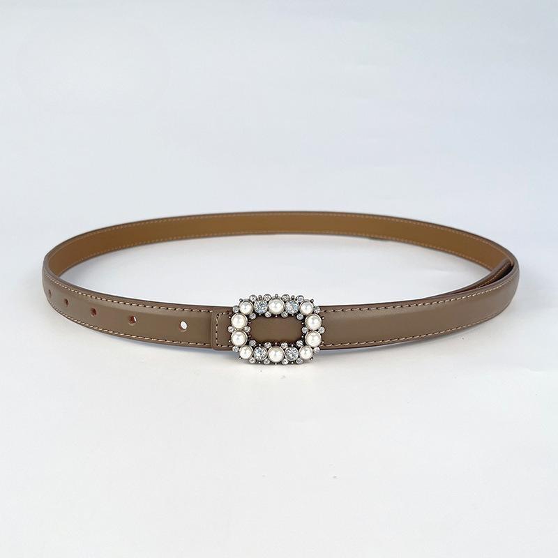 Slim Genuine Leather Women's Belt Decorative Casual Pants Jeans Inlaid with Pearl Rhinestones Sweet and Fashionable Women's Belt