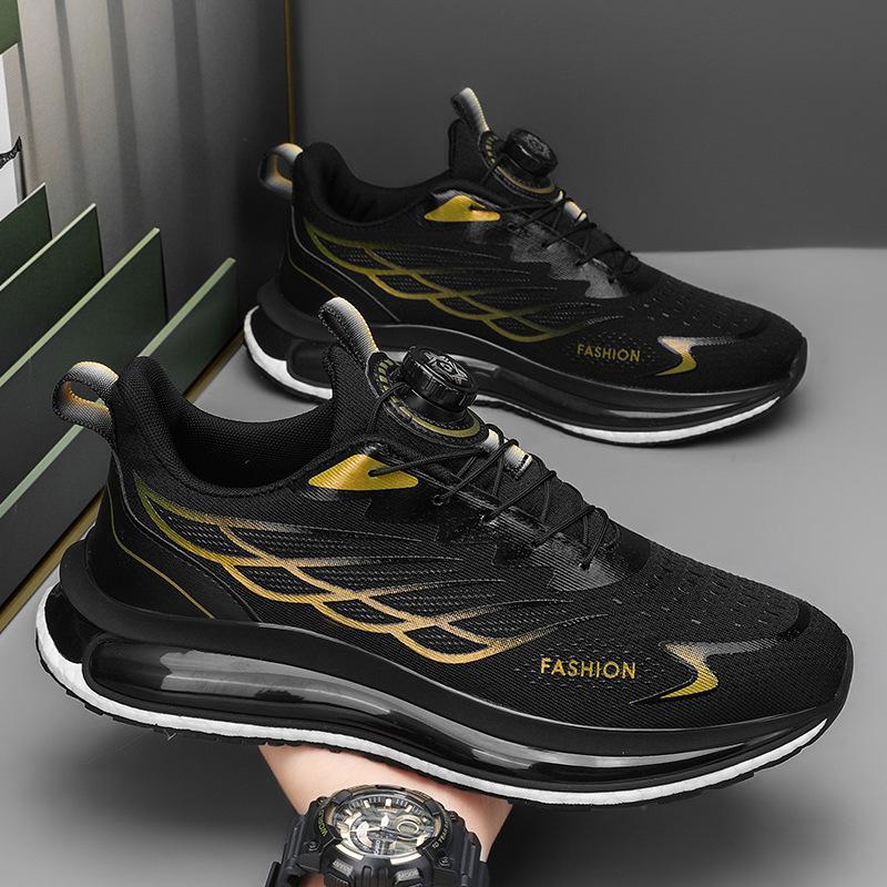 2024 Men's Flyknit Air Cushion Running Shoes with Rotating Buckle - Breathable Ice Silk Mesh for All Seasons