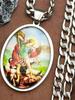 SAINT MICHAEL PROTECT US Archangel Glass Medal Pendant Necklace Women Men Stainless Steel Gold Color Christian Amulet Jewelry