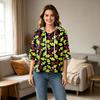 Women's Casual 3/4 Sleeve Hooded Christmas Print Top Festive Pullover T-Shirt for Holiday Outfits
