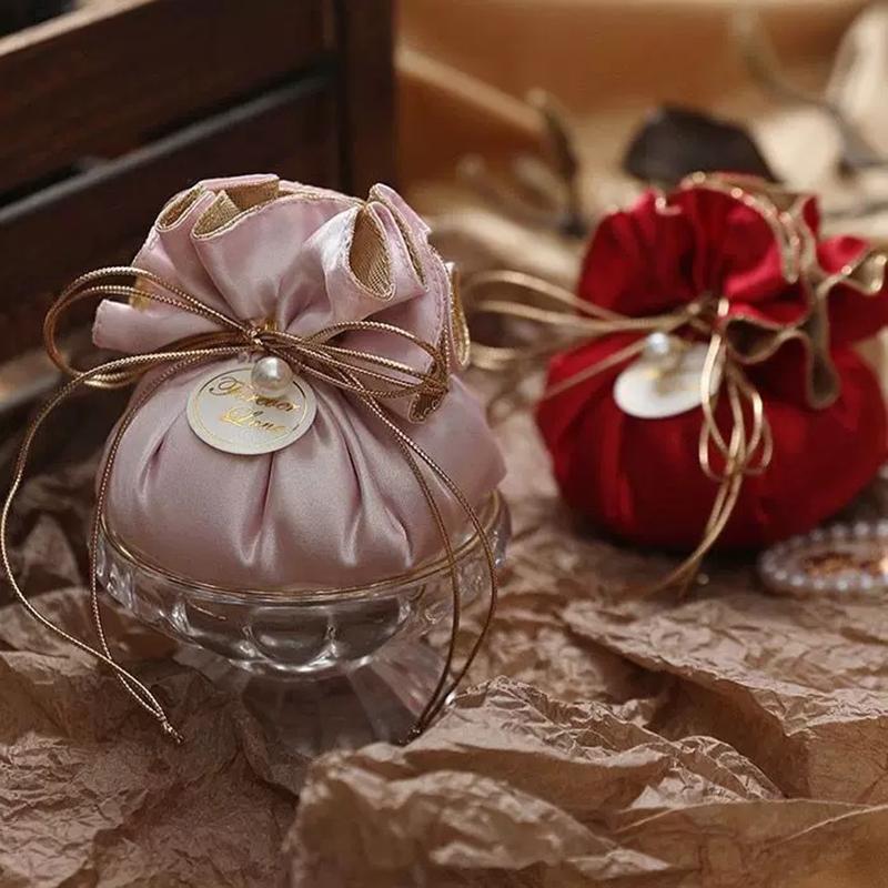 10Pcs Luxury Packing Drawstring Velvet Pouch Silk Gift Bag For Jewelry Wedding Candy Boxes With Pearl String Decor Favors Bags