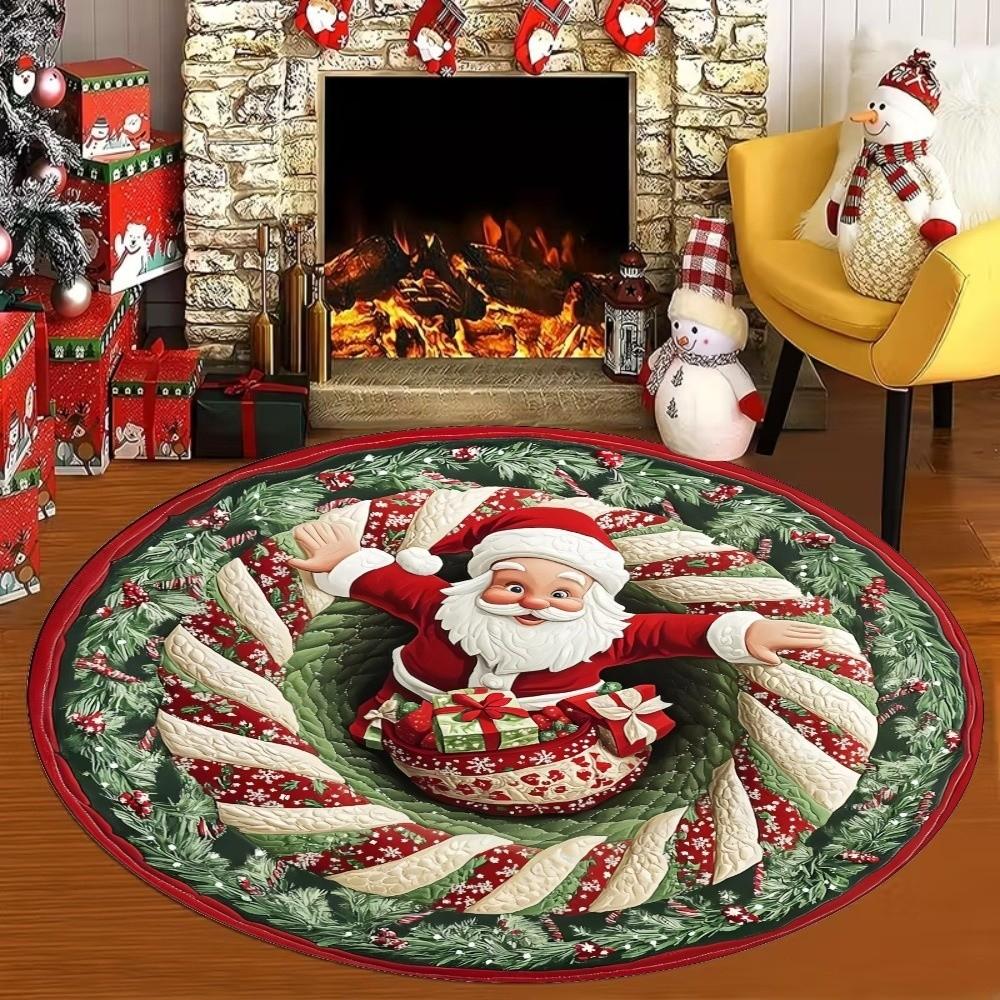 80cm 31.5in 3D Illusion Rug Santa Claus Christmas Doormat Round Vortex Carpet  Kitchen