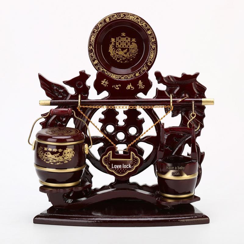 Xianci Wedding Bride Dowry Solid Wood Grandson Bucket Set with Heart Lock (3-Piece)