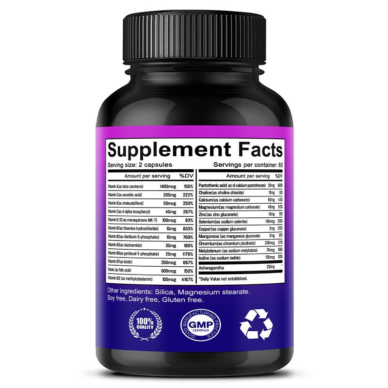 Multivitamin Minerals Dietary Supplement, With 120 Vegetarian Capsules Per Bottle