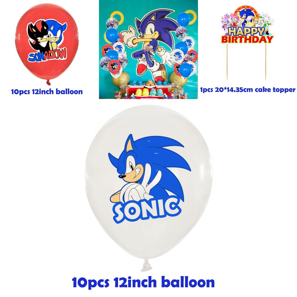 Sonic Balloon Cartoon Blue Pink Dog Cake Topper Birthday Decoration Supplies