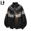 :CHOCOOLATEit Men's American-Style Jacquard Knit Cardigan